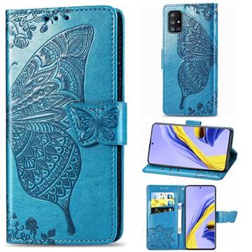 Embossing Mandala Flower Butterfly Leather Wallet Case for Samsung Galaxy A71 5G - Blue