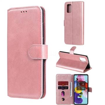 Retro Calf Matte Leather Wallet Phone Case for Samsung Galaxy A71 5G - Pink