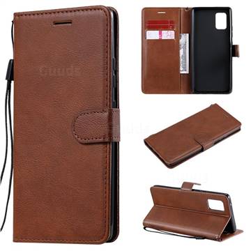 Retro Greek Classic Smooth PU Leather Wallet Phone Case for Samsung Galaxy A71 5G - Brown