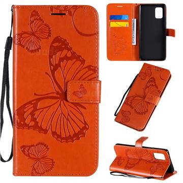 Embossing 3D Butterfly Leather Wallet Case for Samsung Galaxy A71 5G - Orange