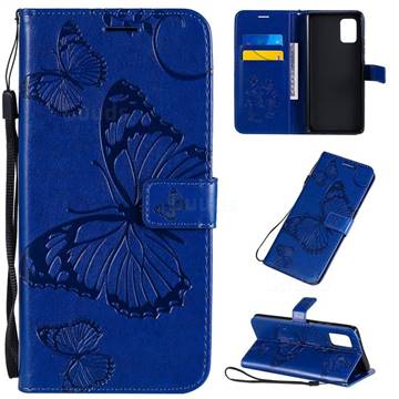 Embossing 3D Butterfly Leather Wallet Case for Samsung Galaxy A71 5G - Blue