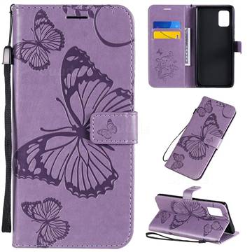 Embossing 3D Butterfly Leather Wallet Case for Samsung Galaxy A71 5G - Purple