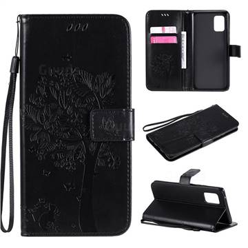 Embossing Butterfly Tree Leather Wallet Case for Samsung Galaxy A71 5G - Black