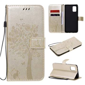 Embossing Butterfly Tree Leather Wallet Case for Samsung Galaxy A71 5G - Champagne