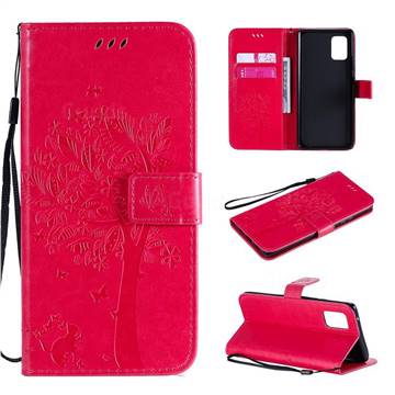 Embossing Butterfly Tree Leather Wallet Case for Samsung Galaxy A71 5G - Rose