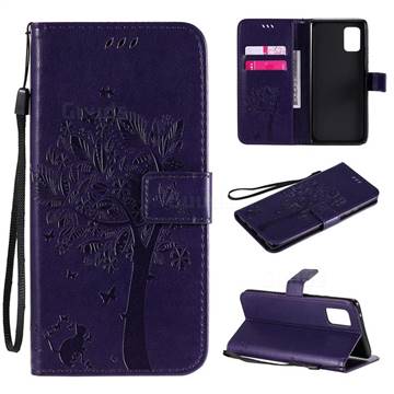Embossing Butterfly Tree Leather Wallet Case for Samsung Galaxy A71 5G - Purple
