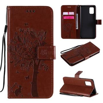Embossing Butterfly Tree Leather Wallet Case for Samsung Galaxy A71 5G - Coffee