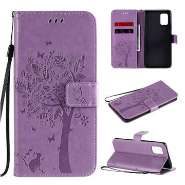 Embossing Butterfly Tree Leather Wallet Case for Samsung Galaxy A71 5G - Violet