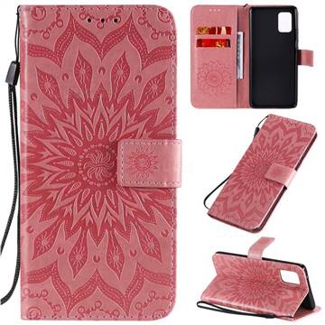 Embossing Sunflower Leather Wallet Case for Samsung Galaxy A71 5G - Pink