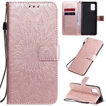 Embossing Sunflower Leather Wallet Case for Samsung Galaxy A71 5G - Rose Gold
