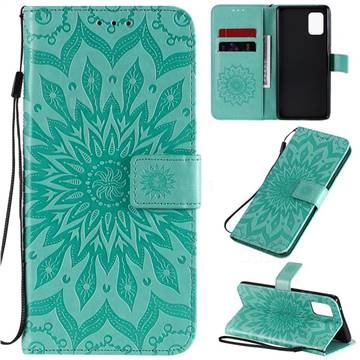 Embossing Sunflower Leather Wallet Case for Samsung Galaxy A71 5G - Green