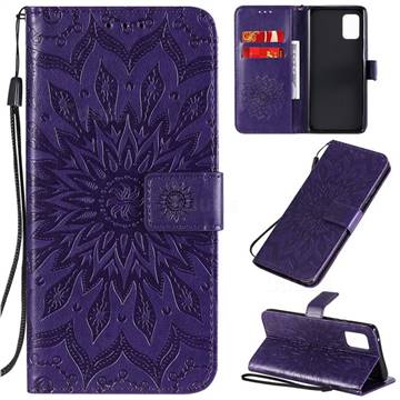 Embossing Sunflower Leather Wallet Case for Samsung Galaxy A71 5G - Purple