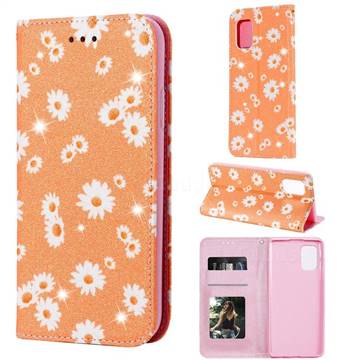 Ultra Slim Daisy Sparkle Glitter Powder Magnetic Leather Wallet Case for Samsung Galaxy A71 5G - Orange