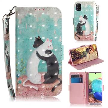Black and White Cat 3D Painted Leather Wallet Phone Case for Samsung Galaxy A71 5G