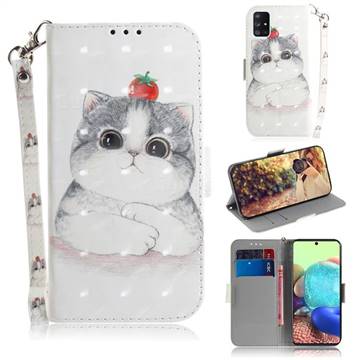 Cute Tomato Cat 3D Painted Leather Wallet Phone Case for Samsung Galaxy A71 5G