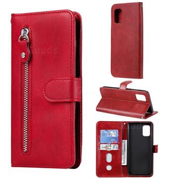 Retro Luxury Zipper Leather Phone Wallet Case for Samsung Galaxy A71 5G - Red