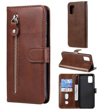 Retro Luxury Zipper Leather Phone Wallet Case for Samsung Galaxy A71 5G - Brown