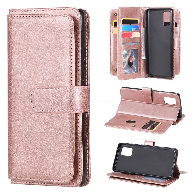 Multi-function Ten Card Slots and Photo Frame PU Leather Wallet Phone Case Cover for Samsung Galaxy A71 5G - Rose Gold