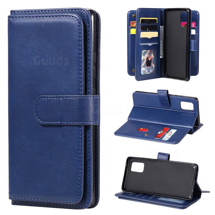 Multi-function Ten Card Slots and Photo Frame PU Leather Wallet Phone Case Cover for Samsung Galaxy A71 5G - Dark Blue