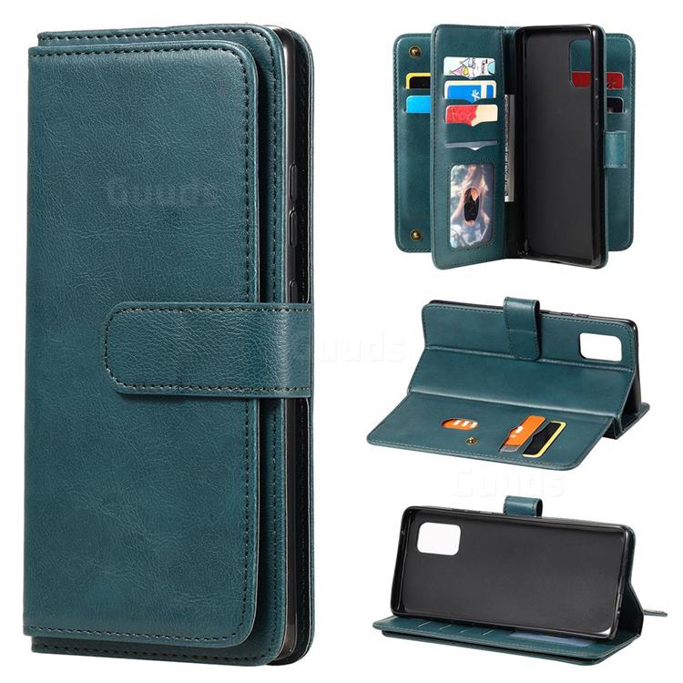 Multi-function Ten Card Slots and Photo Frame PU Leather Wallet Phone Case Cover for Samsung Galaxy A71 5G - Dark Green
