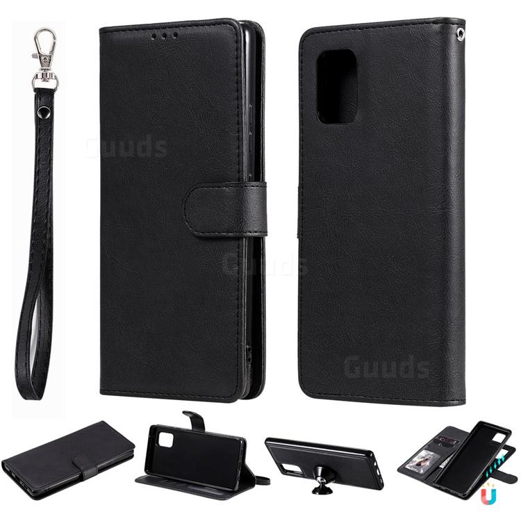 Retro Greek Detachable Magnetic PU Leather Wallet Phone Case for Samsung Galaxy A71 5G - Black