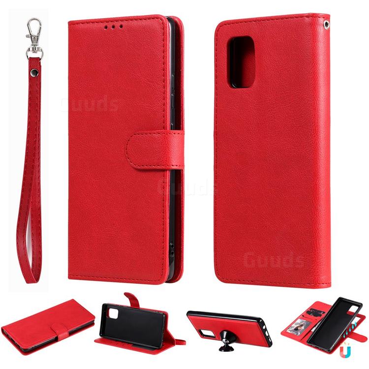 Retro Greek Detachable Magnetic PU Leather Wallet Phone Case for Samsung Galaxy A71 5G - Red