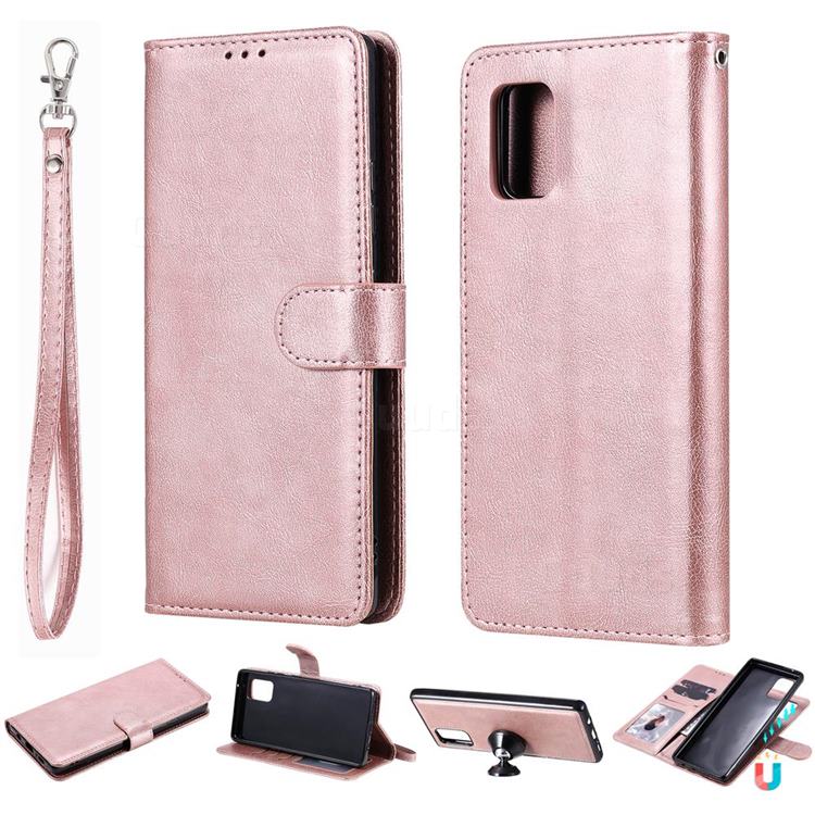 Retro Greek Detachable Magnetic PU Leather Wallet Phone Case for Samsung Galaxy A71 5G - Rose Gold