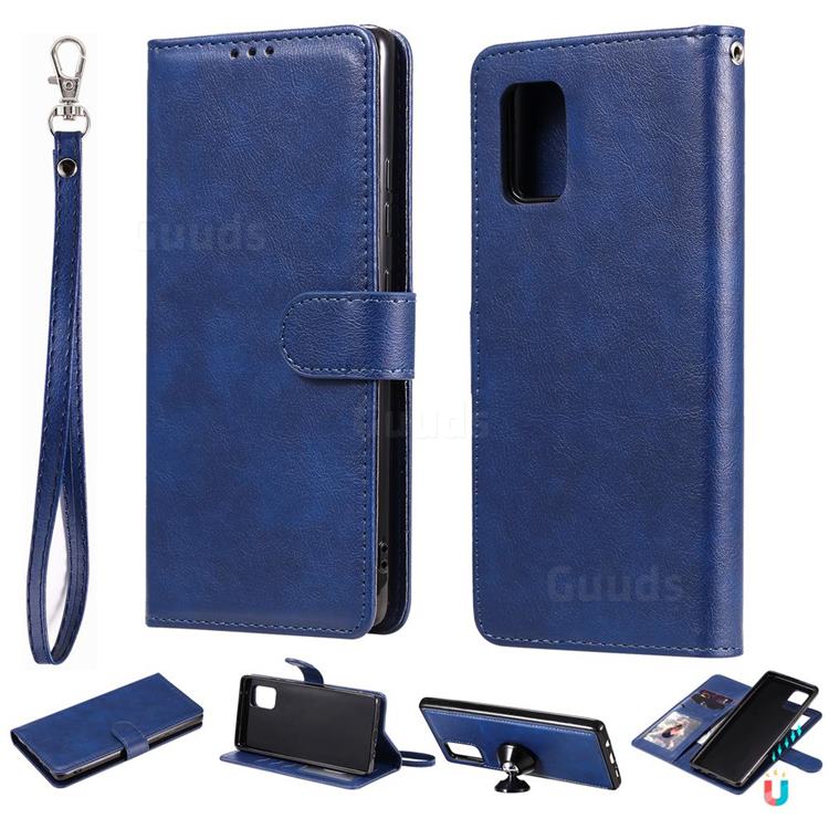 Retro Greek Detachable Magnetic PU Leather Wallet Phone Case for Samsung Galaxy A71 5G - Blue