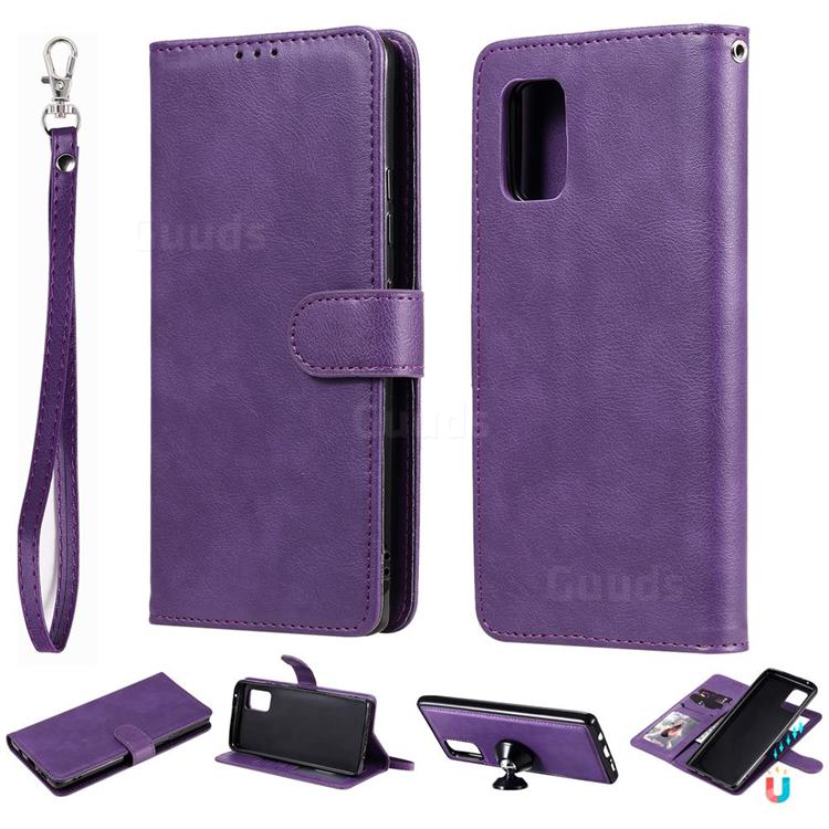 Retro Greek Detachable Magnetic PU Leather Wallet Phone Case for Samsung Galaxy A71 5G - Purple