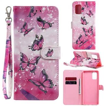Pink Butterfly 3D Painted Leather Wallet Phone Case for Samsung Galaxy A71 5G