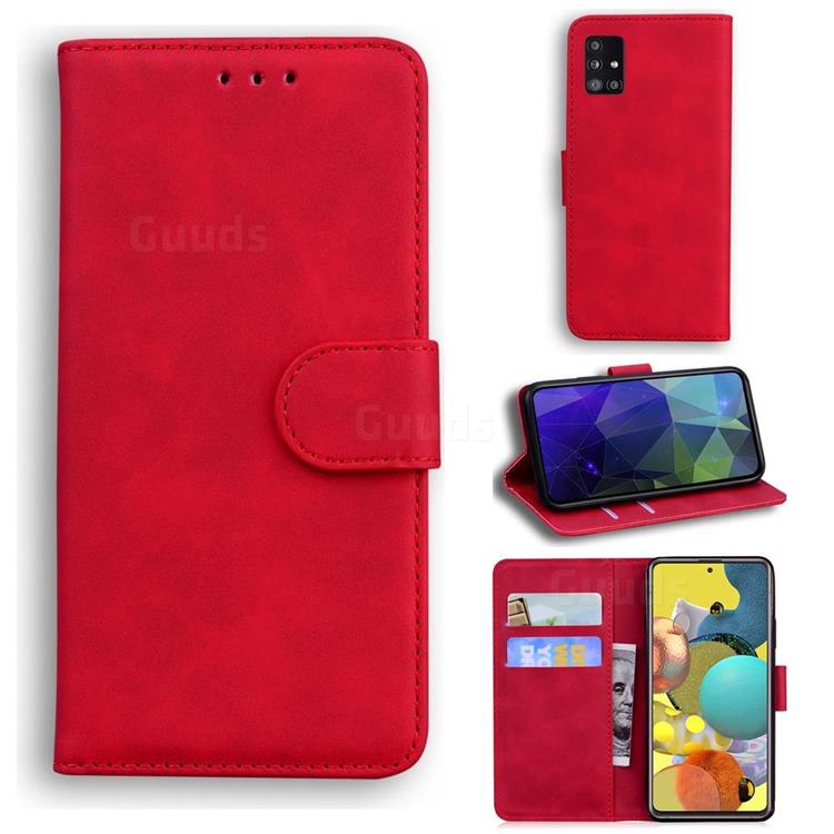 Retro Classic Skin Feel Leather Wallet Phone Case for Samsung Galaxy A71 5G - Red