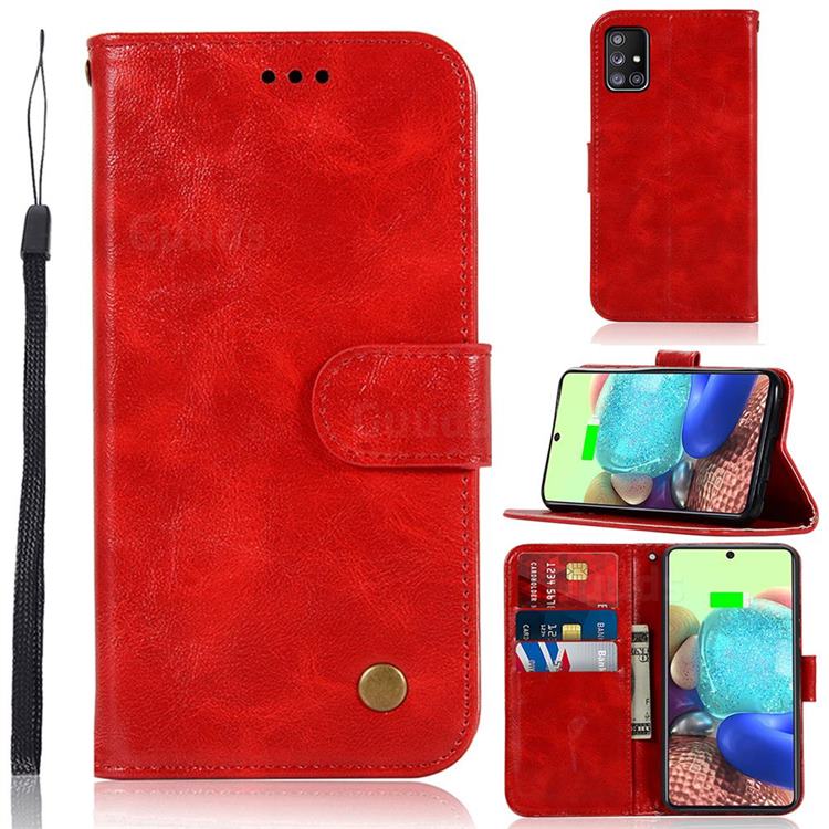 Luxury Retro Leather Wallet Case for Samsung Galaxy A71 5G - Red
