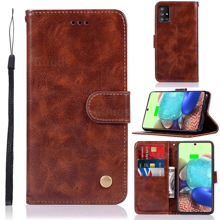 Luxury Retro Leather Wallet Case for Samsung Galaxy A71 5G - Brown