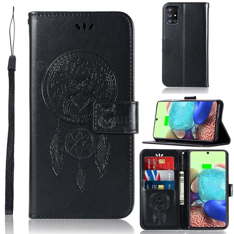 Intricate Embossing Owl Campanula Leather Wallet Case for Samsung Galaxy A71 5G - Black