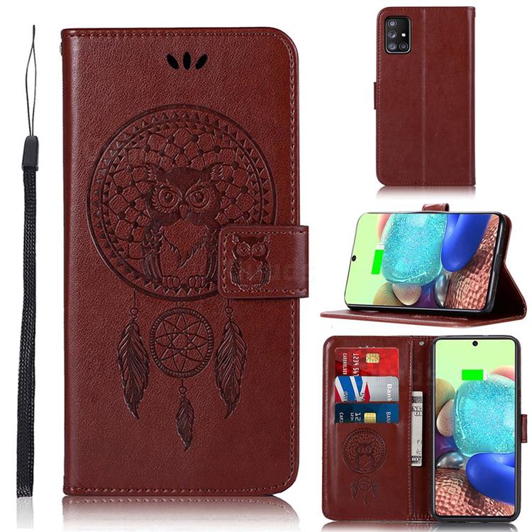 Intricate Embossing Owl Campanula Leather Wallet Case for Samsung Galaxy A71 5G - Brown