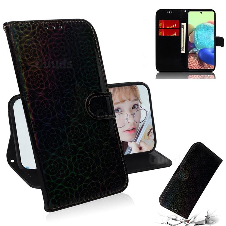 Laser Circle Shining Leather Wallet Phone Case for Samsung Galaxy A71 5G - Black