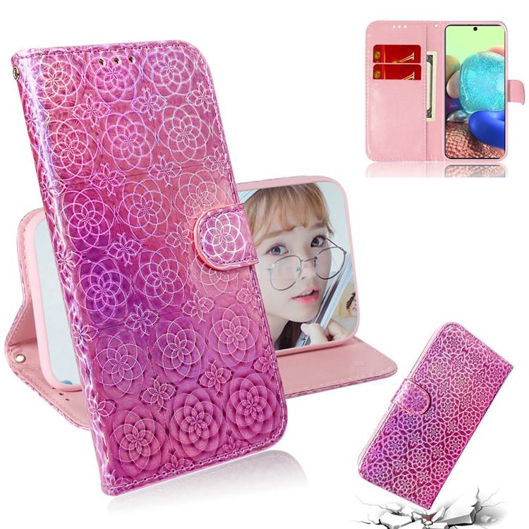 Laser Circle Shining Leather Wallet Phone Case for Samsung Galaxy A71 5G - Pink