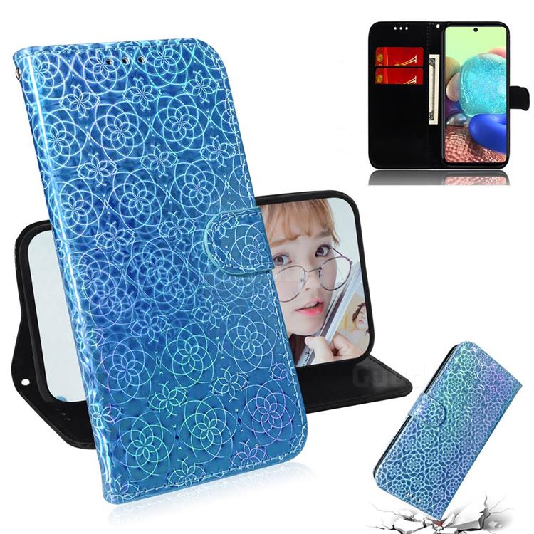 Laser Circle Shining Leather Wallet Phone Case for Samsung Galaxy A71 5G - Blue