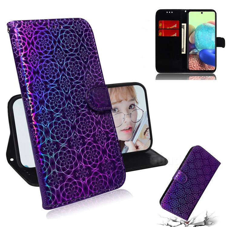 Laser Circle Shining Leather Wallet Phone Case for Samsung Galaxy A71 5G - Purple
