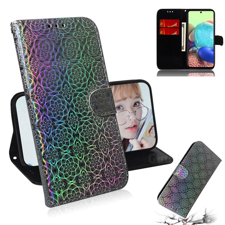 Laser Circle Shining Leather Wallet Phone Case for Samsung Galaxy A71 5G - Silver