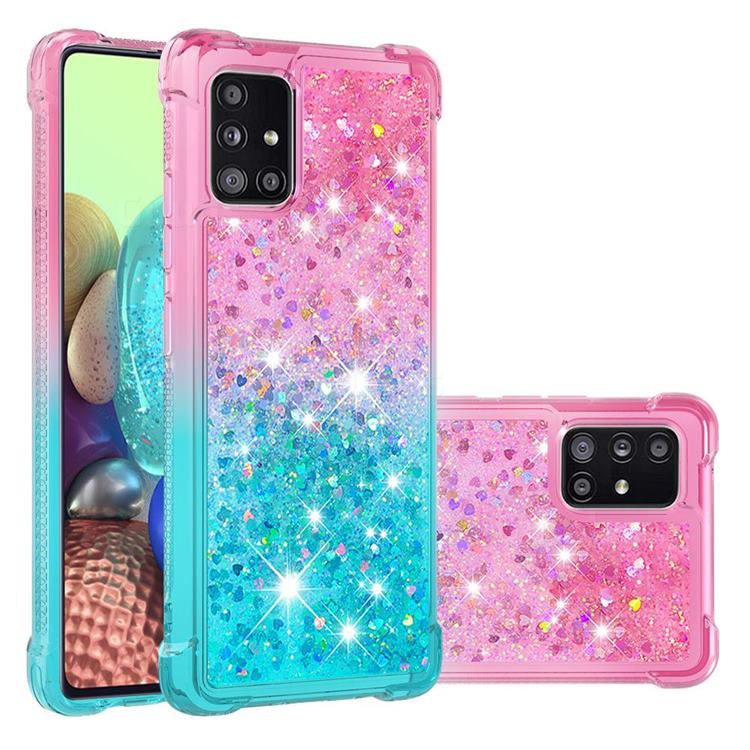 Rainbow Gradient Liquid Glitter Quicksand Sequins Phone Case for Samsung Galaxy A71 5G - Pink Blue