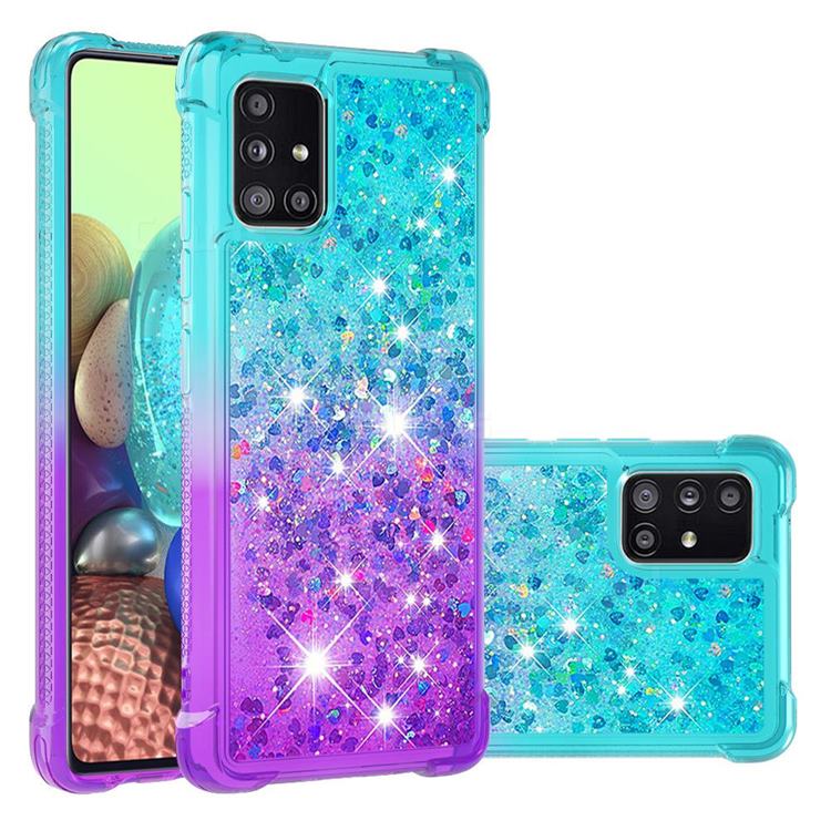 Rainbow Gradient Liquid Glitter Quicksand Sequins Phone Case for Samsung Galaxy A71 5G - Blue Purple