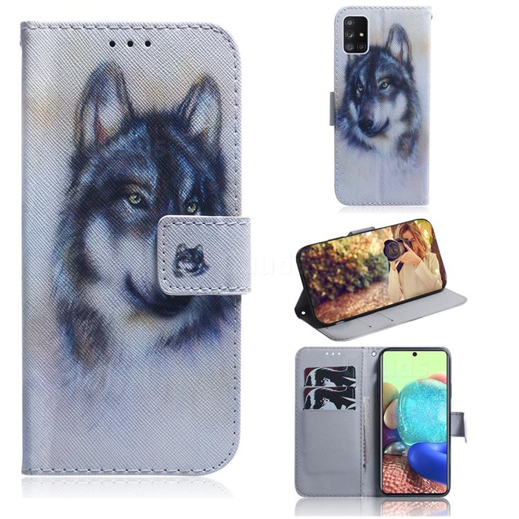 Snow Wolf PU Leather Wallet Case for Samsung Galaxy A71 5G