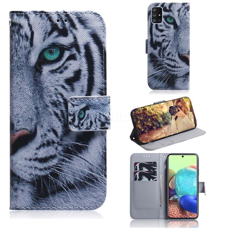 White Tiger PU Leather Wallet Case for Samsung Galaxy A71 5G