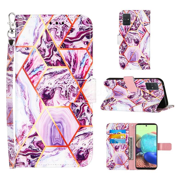 Dream Purple Stitching Color Marble Leather Wallet Case for Samsung Galaxy A71 5G