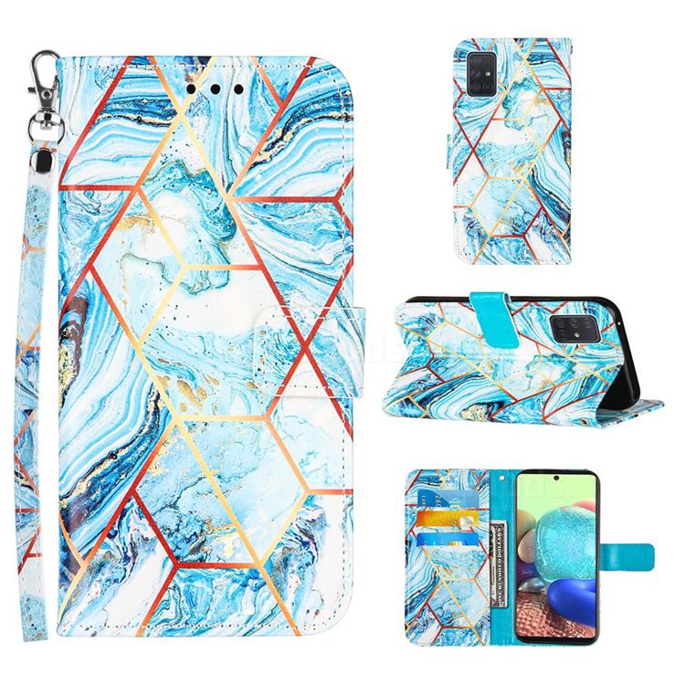 Lake Blue Stitching Color Marble Leather Wallet Case for Samsung Galaxy A71 5G