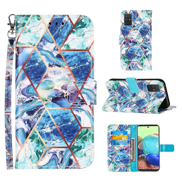Green and Blue Stitching Color Marble Leather Wallet Case for Samsung Galaxy A71 5G