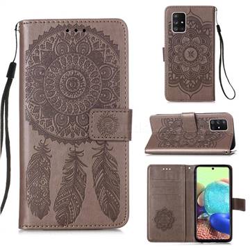 Embossing Dream Catcher Mandala Flower Leather Wallet Case for Samsung Galaxy A71 5G - Gray