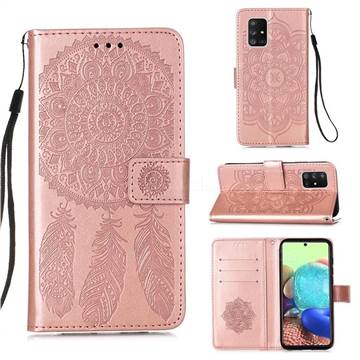 Embossing Dream Catcher Mandala Flower Leather Wallet Case for Samsung Galaxy A71 5G - Rose Gold