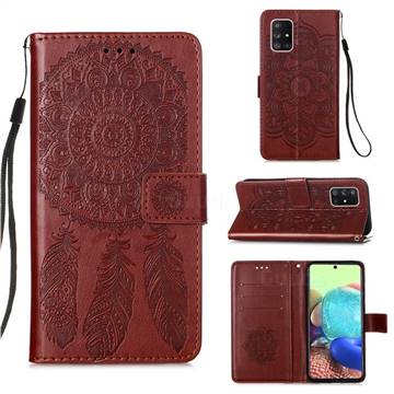 Embossing Dream Catcher Mandala Flower Leather Wallet Case for Samsung Galaxy A71 5G - Brown